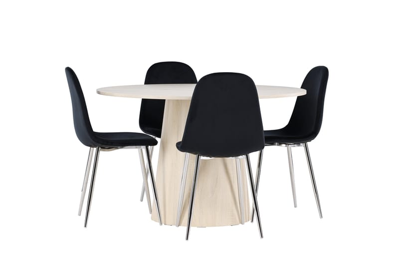 Lanzo Spisegruppe 120 cm Rund med 4 Polar stoler - Whitewash/Sort - Møbler - Bord - Spisegrupper