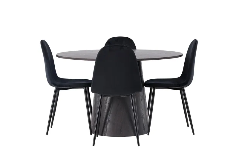 Lanzo Spisegruppe 120 cm Rund med 4 Polar Stoler, Sort