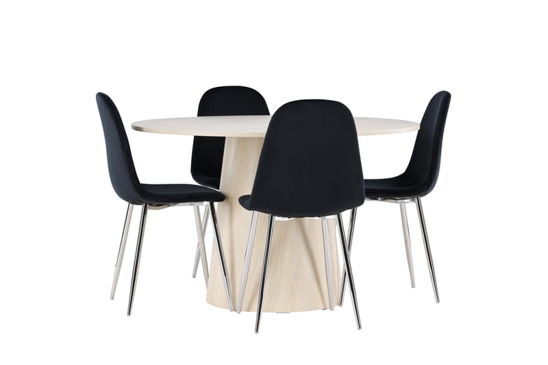 Lanzo Spisegruppe 120 cm Rund med 4 Polar stoler - Whitewash/Sort - Møbler - Bord - Spisegrupper