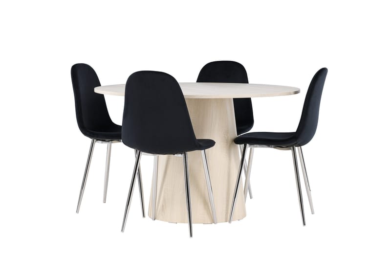 Lanzo Spisegruppe 120 cm Rund med 4 Polar stoler - Whitewash/Sort - Møbler - Bord - Spisegrupper