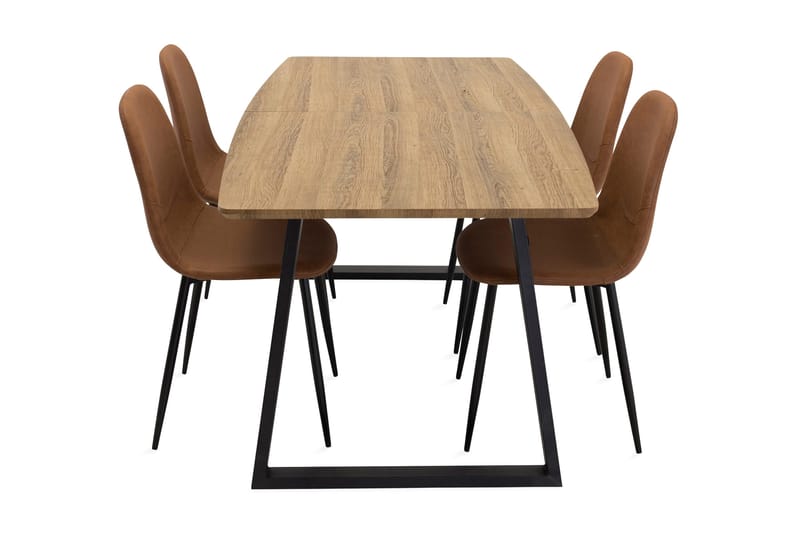 Leah spisegruppe med uttrekkbart bord og 4 Pontus kjøkkenstoler - Kunstskinn Brun/Beige - Møbler - Bord - Spisegrupper