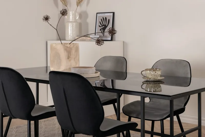 Leif Rektangulær Spisegruppe 200 cm med 4 Emma Spisestoler - lysegrå - Møbler - Bord - Spisegrupper