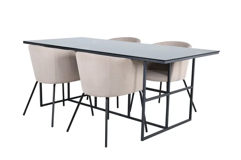 Leif Spisegruppe 200 cm Rektangulær med 4 Berit Stoler, Beige