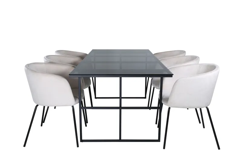 Leif Spisegruppe 200 cm Rektangulær med 6 Berit Stoler, Beige