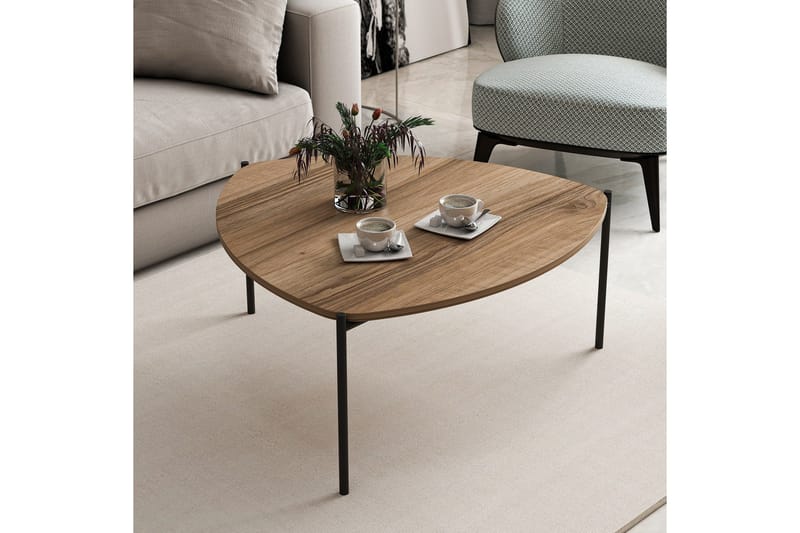 Lenny Ovalt Salongbord Valnøtt 90 cm i Tre med Trekantet Bordplate - Brun - Møbler - Bord - Sofabord