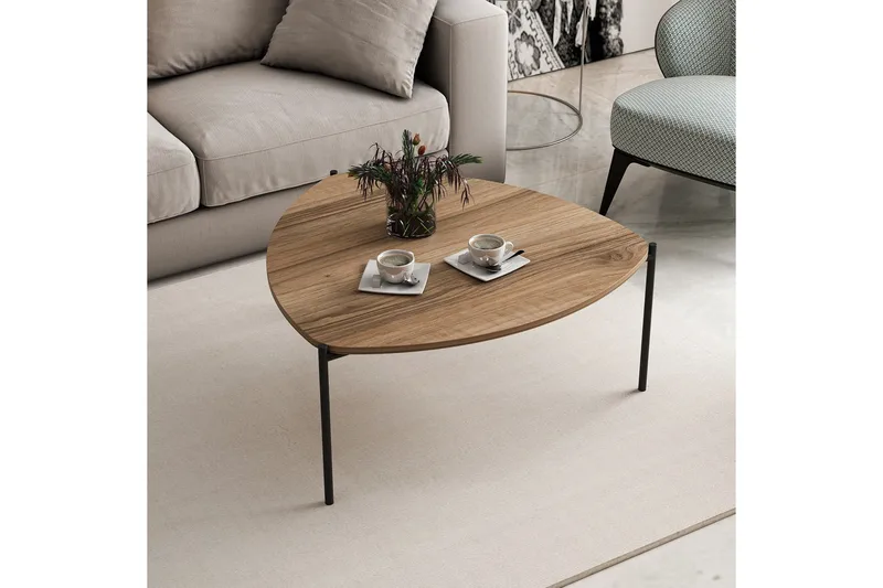 Lenny Ovalt Salongbord Valnøtt 90 cm i Tre med Trekantet Bordplate - Brun - Møbler - Bord - Sofabord