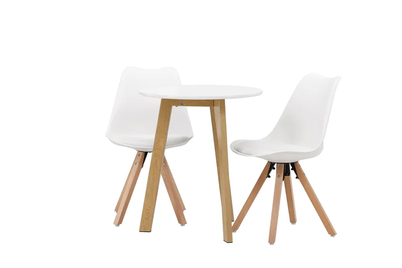 Leonora Spisegruppe 65 cm Rund med 2 Zeno Stoler - Hvit - Møbler - Bord - Spisegrupper