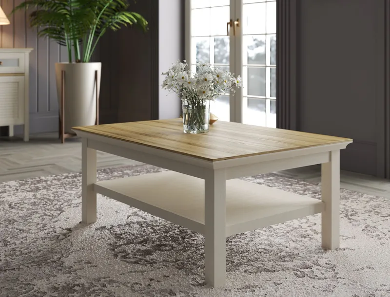 Letira Sofabord 100 cm - krem, eik og grå - Møbler - Bord - Sofabord