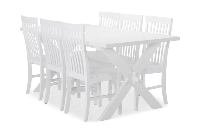 Linnea Spisebord med 6 Augusta stoler - X-ben/Hvitlakk - Spisegrupper