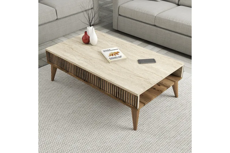 Lissione Sofabord 105 cm - Valnøtt/Beige - Møbler - Bord - Sofabord