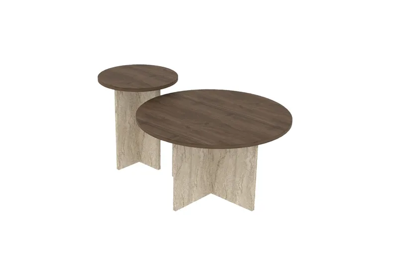 Lorricus sofabord 70 cm rundt - Valnøtt og Travertin - Møbler - Bord - Sofabord