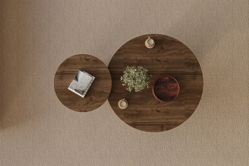 Lorricus sofabord 70 cm rundt - Valnøtt og Travertin - Møbler - Bord - Sofabord