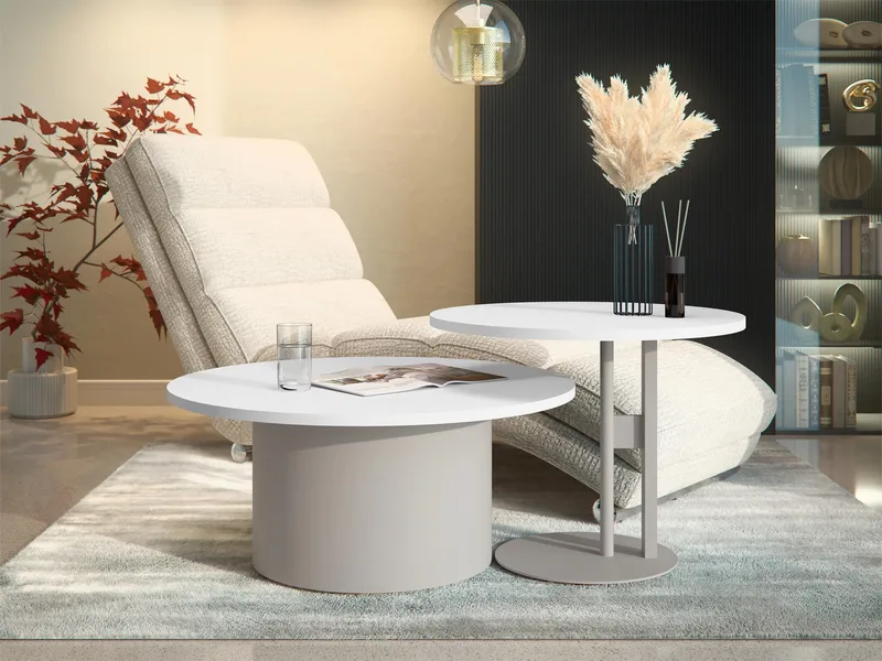 Lorvyn Sett med bord rundt 58/75 cm - Beige, hvit - Møbler - Bord - Sofabord