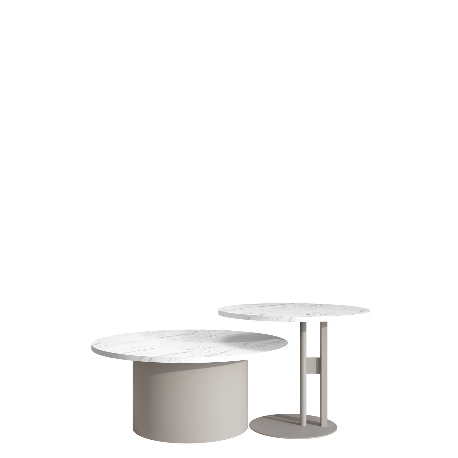 Lorvyn Sett med bord rundt 58/75 cm - Beige og hvit marmor