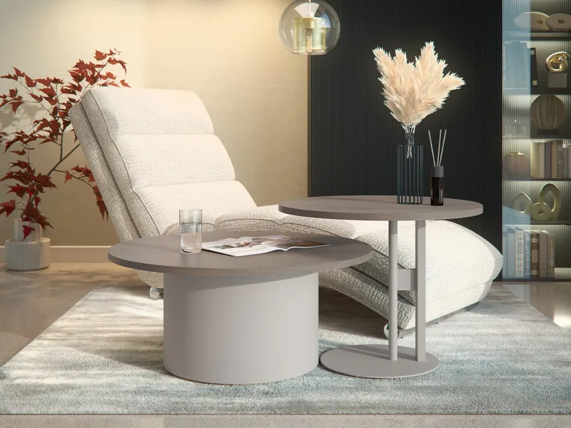 Lorvyn Sett med bord rundt 58/75 cm - Beige og lysebrun - Møbler - Bord - Sofabord