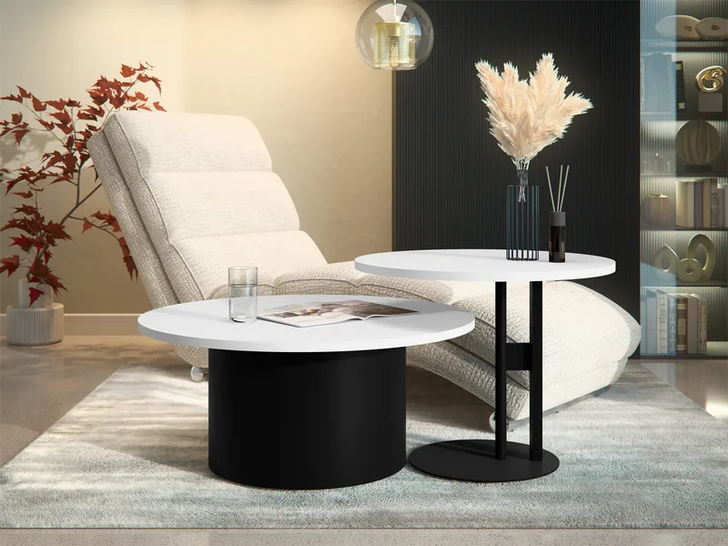 Lorvyn Sett med bord rundt 58/75 cm - Hvit, svart - Møbler - Bord - Sofabord