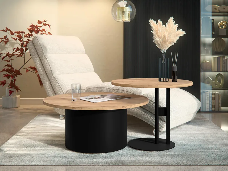 Lorvyn Sett med bord rundt 58/75 cm - Svart, natur - Møbler - Bord - Sofabord