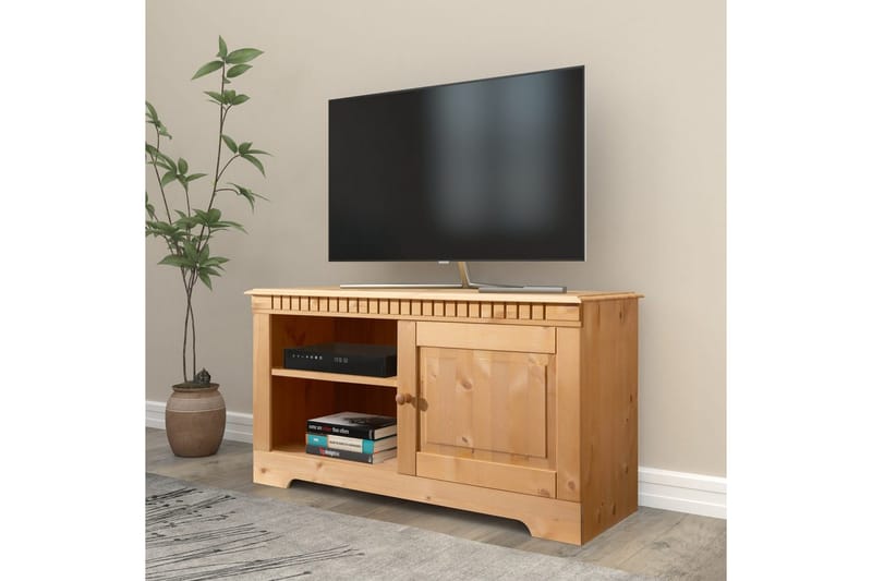 Lowboard Frittstående TV-benk 94 cm med Oppbevaring i Furu - Honningbrun - Møbler - Mediamøbel & tv møbel - TV-benk & mediabenk