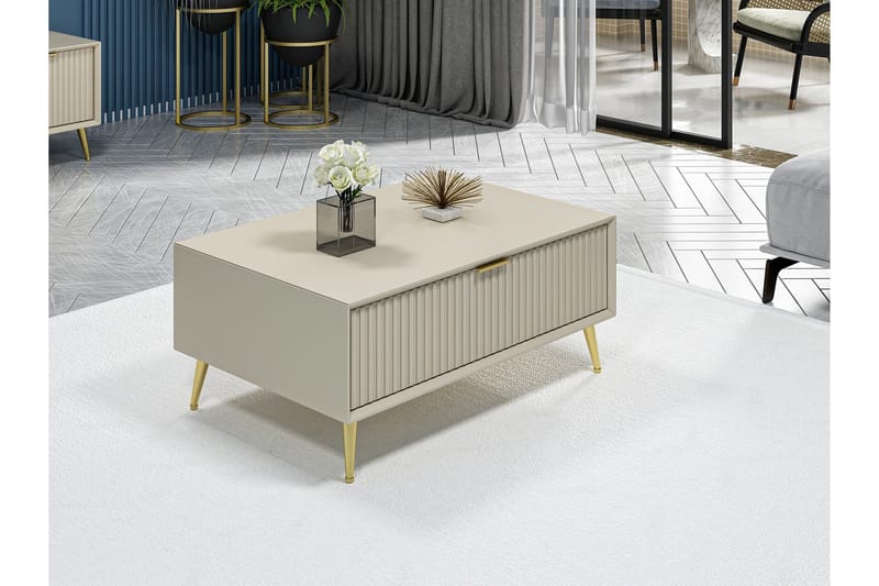 Luxe 90 cm Rektangulært Salongbord med Skuffer i Tre - Beige - Møbler - Bord - Sofabord