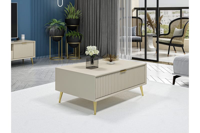 Luxe 90 cm Rektangulært Salongbord med Skuffer i Tre - Beige - Møbler - Bord - Sofabord