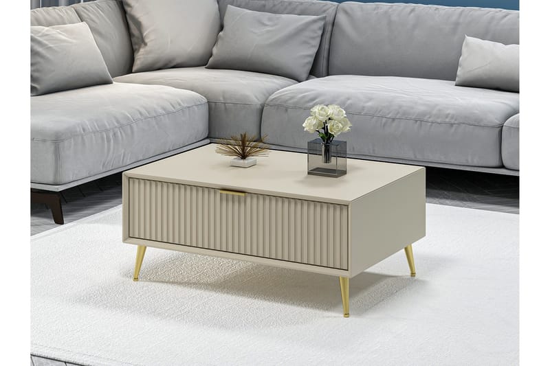 Luxe 90 cm Rektangulært Salongbord med Skuffer i Tre - Beige - Møbler - Bord - Sofabord