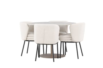 Lycke Spisegruppe 110 cm Rund med 4 Agnes stoler - Beige/Hvit - Møbler - Bord - Spisegrupper