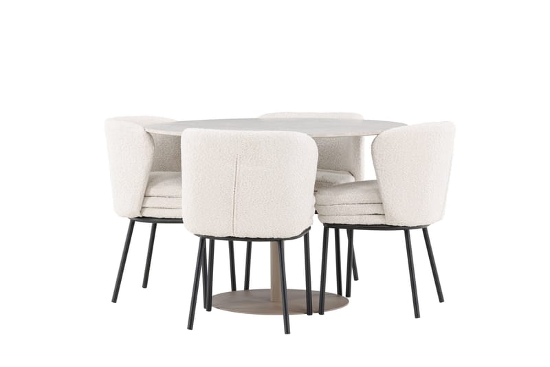 Lycke Spisegruppe 110 cm Rund med 4 Agnes stoler - Beige/Hvit - Møbler - Bord - Spisegrupper