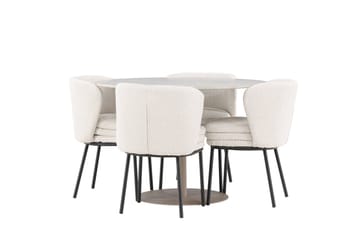 Lycke Spisegruppe 110 cm Rund med 4 Agnes stoler - Beige/Hvit - Møbler - Bord - Spisegrupper