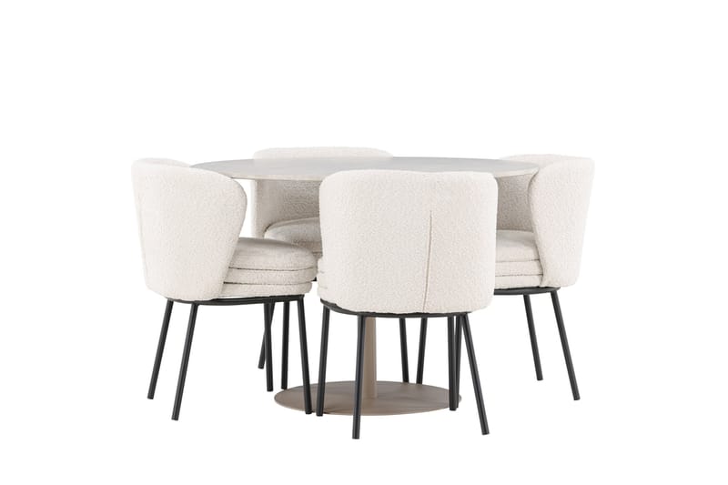 Lycke Spisegruppe 110 cm Rund med 4 Agnes stoler - Beige/Hvit - Møbler - Bord - Spisegrupper