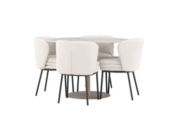 Lycke Spisegruppe 110 cm Rund med 4 Agnes stoler - Beige/Hvit - Møbler - Bord - Spisegrupper