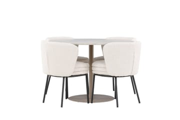 Lycke Spisegruppe 110 cm Rund med 4 Agnes stoler - Beige/Hvit - Møbler - Bord - Spisegrupper