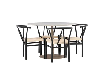 Lycke Spisegruppe 110 cm Rund med 4 Alfons stoler - Beige/Svart - Møbler - Bord - Spisegrupper