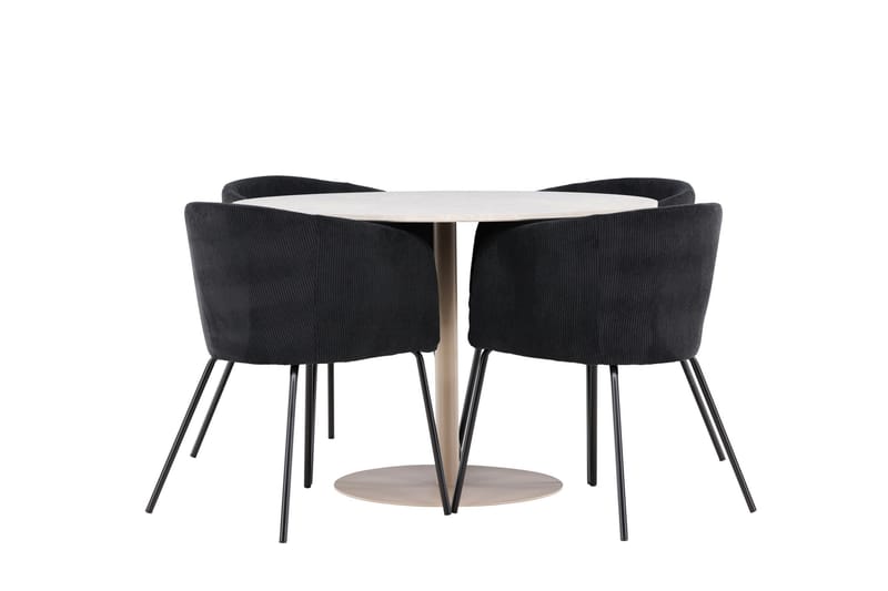 Lycke Spisegruppe 110 cm Rund med 4 Berit stoler - Beige/Svart - Møbler - Bord - Spisegrupper