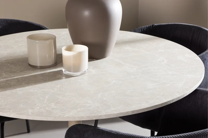 Lycke Spisegruppe 110 cm Rund med 4 Berit stoler - Beige/Svart - Møbler - Bord - Spisegrupper