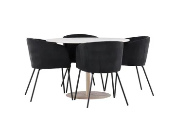 Lycke Spisegruppe 110 cm Rund med 4 Berit stoler - Beige/Svart - Møbler - Bord - Spisegrupper