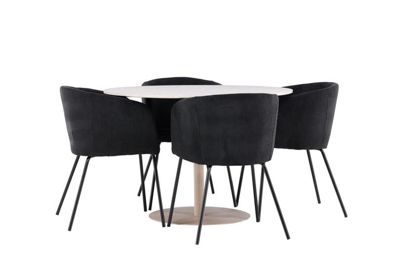 Lycke Spisegruppe 110 cm Rund med 4 Berit stoler - Beige/Svart - Møbler - Bord - Spisegrupper