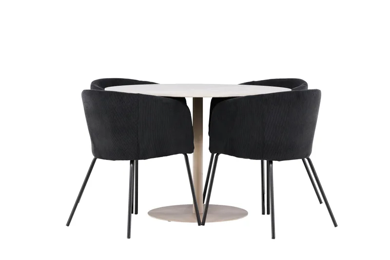 Lycke Spisegruppe 110 cm Rund med 4 Berit stoler - Beige/Svart - Møbler - Bord - Spisegrupper