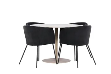 Lycke Spisegruppe 110 cm Rund med 4 Berit stoler - Beige/Svart - Møbler - Bord - Spisegrupper