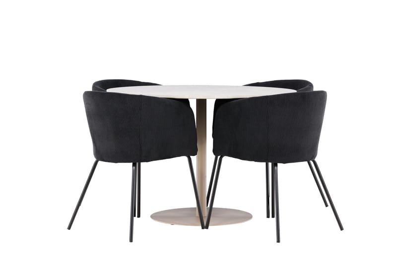 Lycke Spisegruppe 110 cm Rund med 4 Berit stoler - Beige/Svart - Møbler - Bord - Spisegrupper