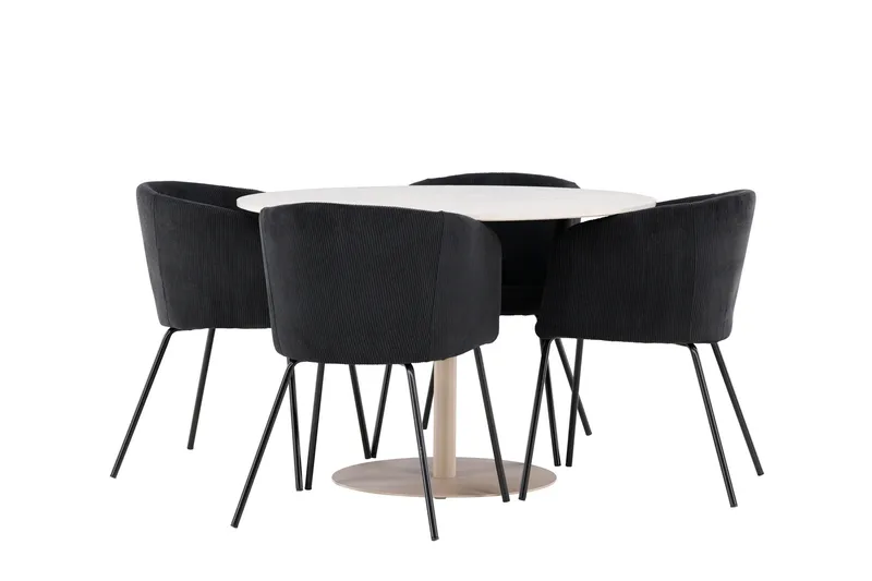 Lycke Spisegruppe 110 cm Rund med 4 Berit stoler - Beige/Svart - Møbler - Bord - Spisegrupper
