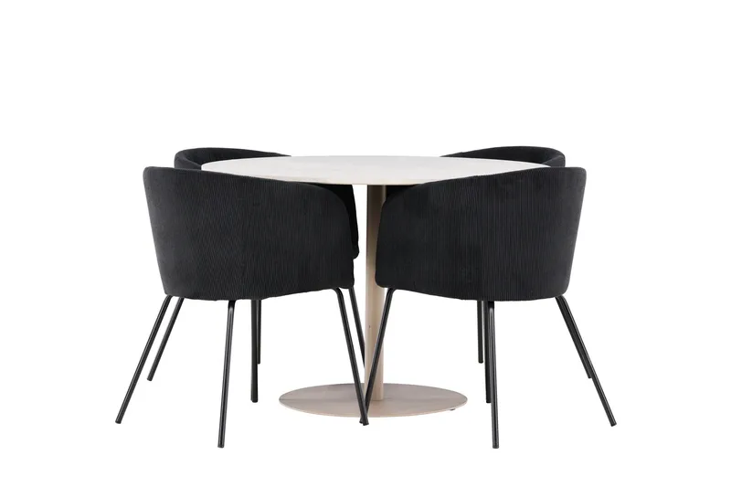 Lycke Spisegruppe 110 cm Rund med 4 Berit stoler - Beige/Svart - Møbler - Bord - Spisegrupper