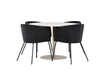 Lycke Spisegruppe 110 cm Rund med 4 Berit stoler - Beige/Svart - Møbler - Bord - Spisegrupper