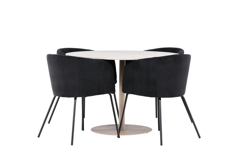 Lycke Spisegruppe 110 cm Rund med 4 Berit stoler - Beige/Svart - Møbler - Bord - Spisegrupper