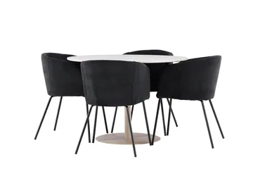 Lycke Spisegruppe 110 cm Rund med 4 Berit stoler - Beige/Svart - Møbler - Bord - Spisegrupper