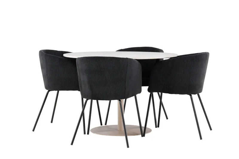 Lycke Spisegruppe 110 cm Rund med 4 Berit stoler, Beige/Svart