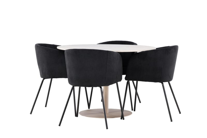 Lycke Spisegruppe 110 cm Rund med 4 Berit stoler - Beige/Svart - Møbler - Bord - Spisegrupper