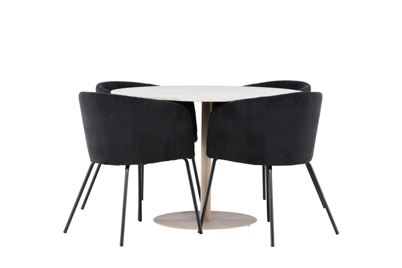 Lycke Spisegruppe 110 cm Rund med 4 Berit stoler - Beige/Svart - Møbler - Bord - Spisegrupper