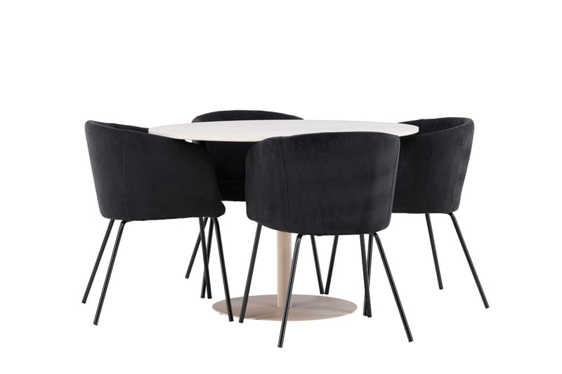 Lycke Spisegruppe 110 cm Rund med 4 Berit stoler - Beige/Svart - Møbler - Bord - Spisegrupper