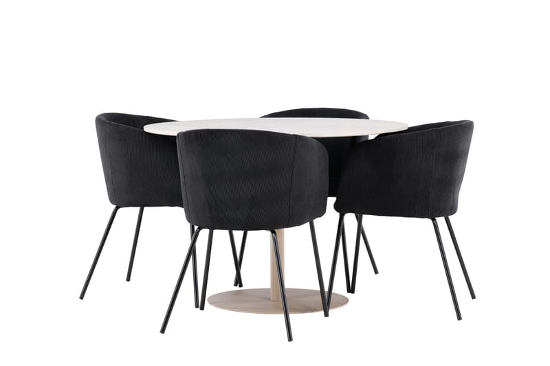 Lycke Spisegruppe 110 cm Rund med 4 Berit stoler - Beige/Svart - Møbler - Bord - Spisegrupper