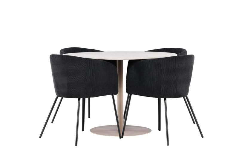 Lycke Spisegruppe 110 cm Rund med 4 Berit stoler - Beige/Svart - Møbler - Bord - Spisegrupper